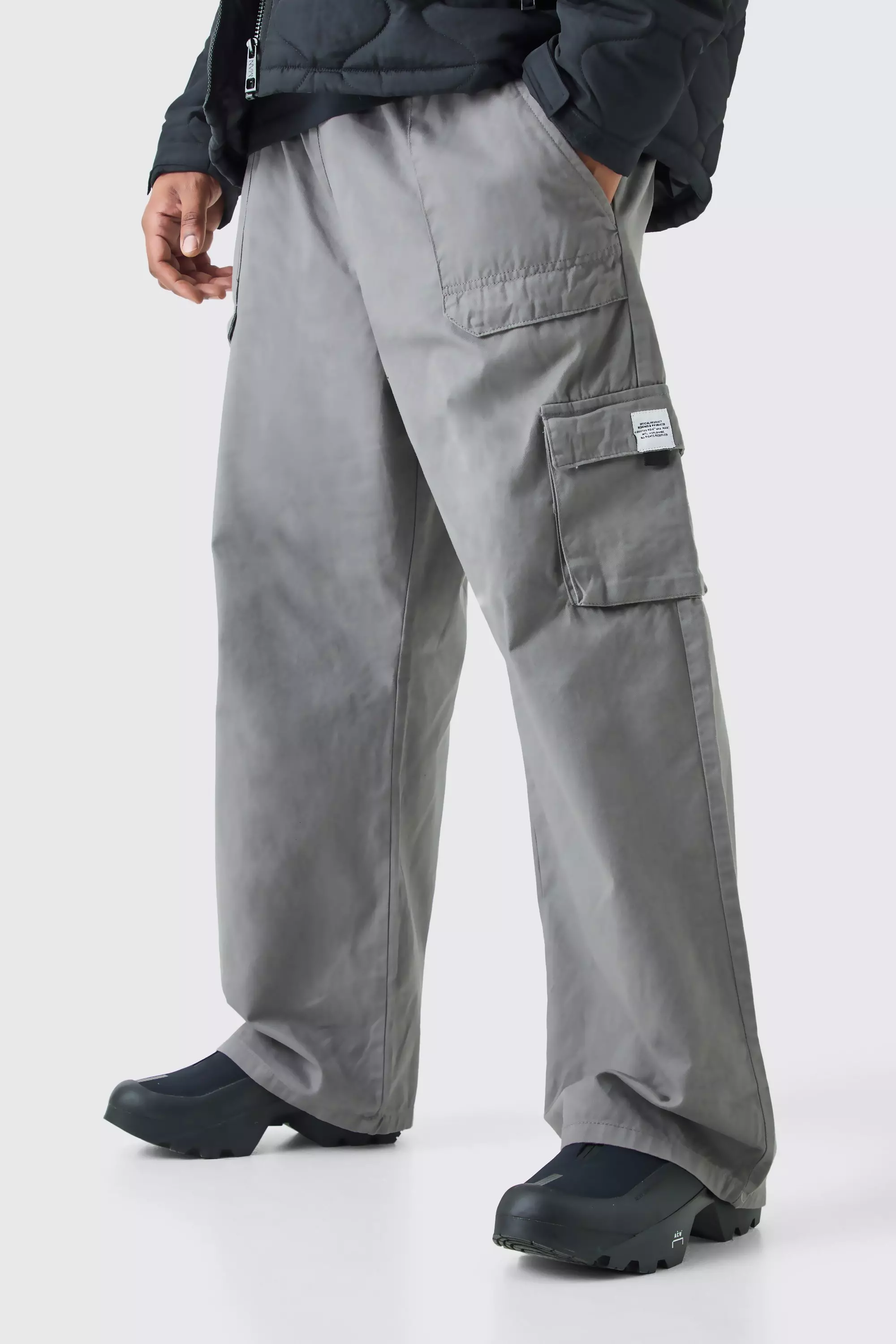 Plus Elastic Waist Relaxed Fit Buckle Cargo Sweatpants Slate