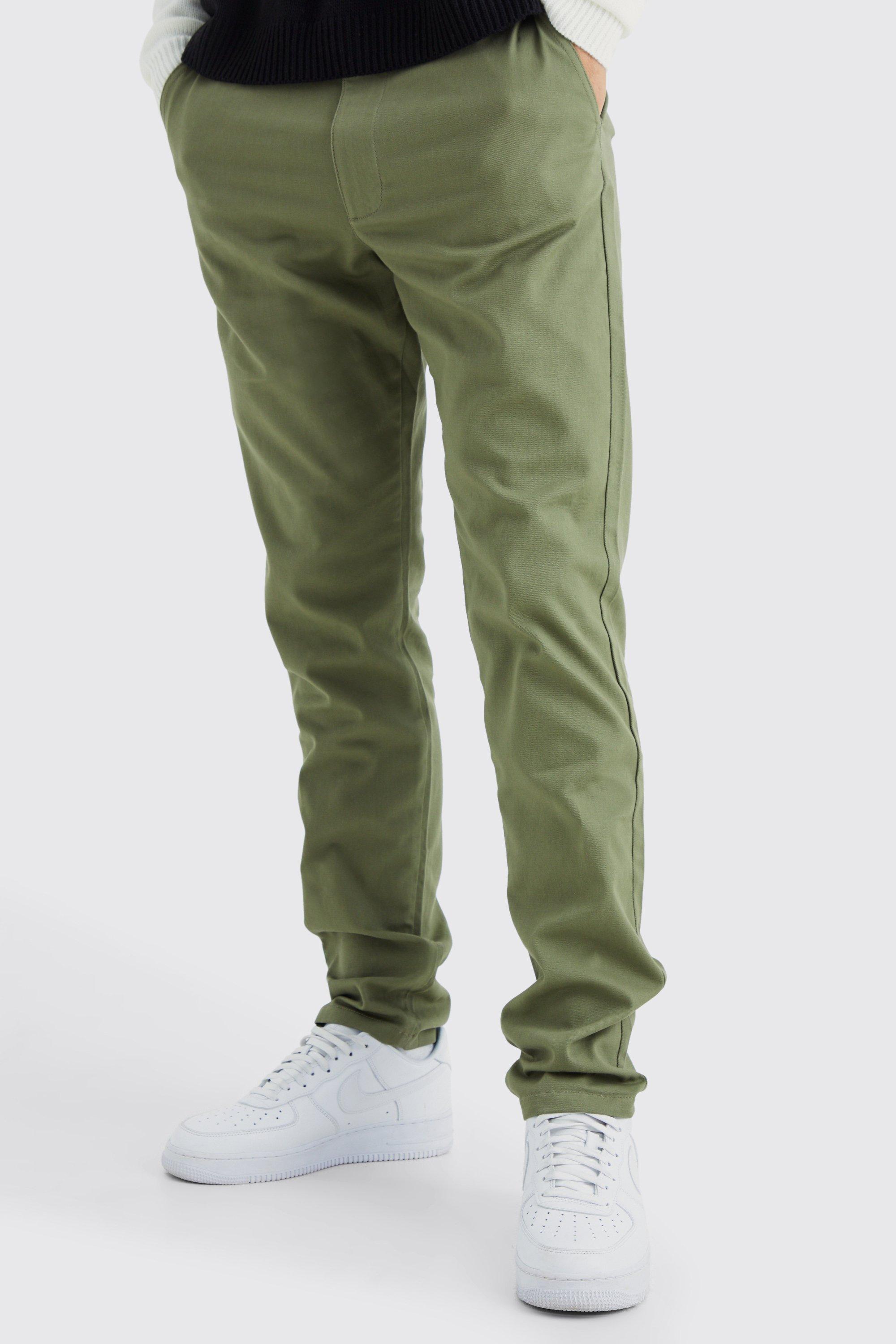 boohooMAN tapered chinos with side panel detail in khaki, ASOS