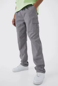Grey Tall Fixed Waist Straight Leg Twill Cargo Pants