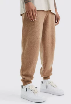 Brushed Ribbed Knitted Sweatpants Taupe