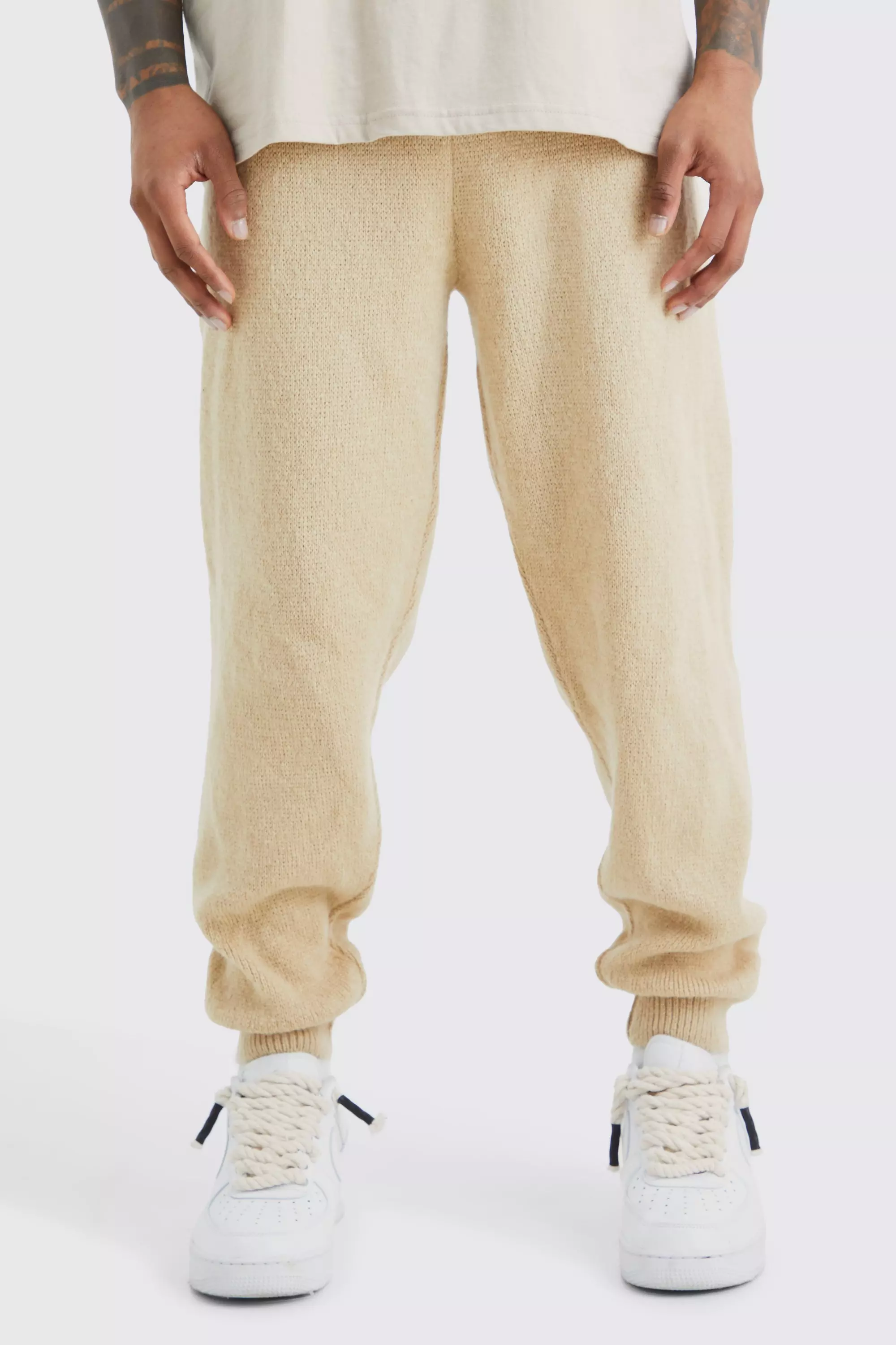 Brushed Ribbed Knitted Sweatpants Ecru