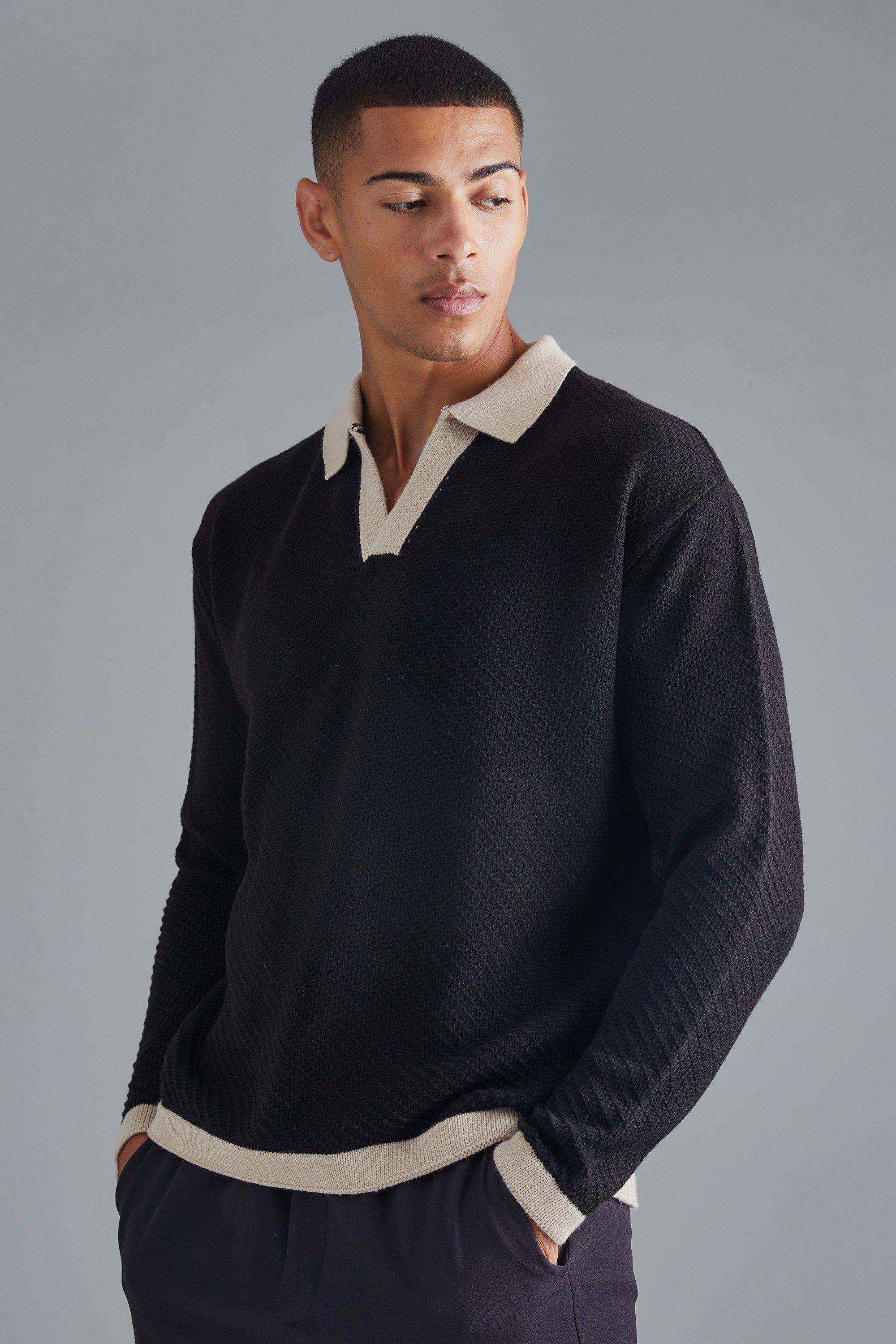 V Neck Striped Knitted Polo