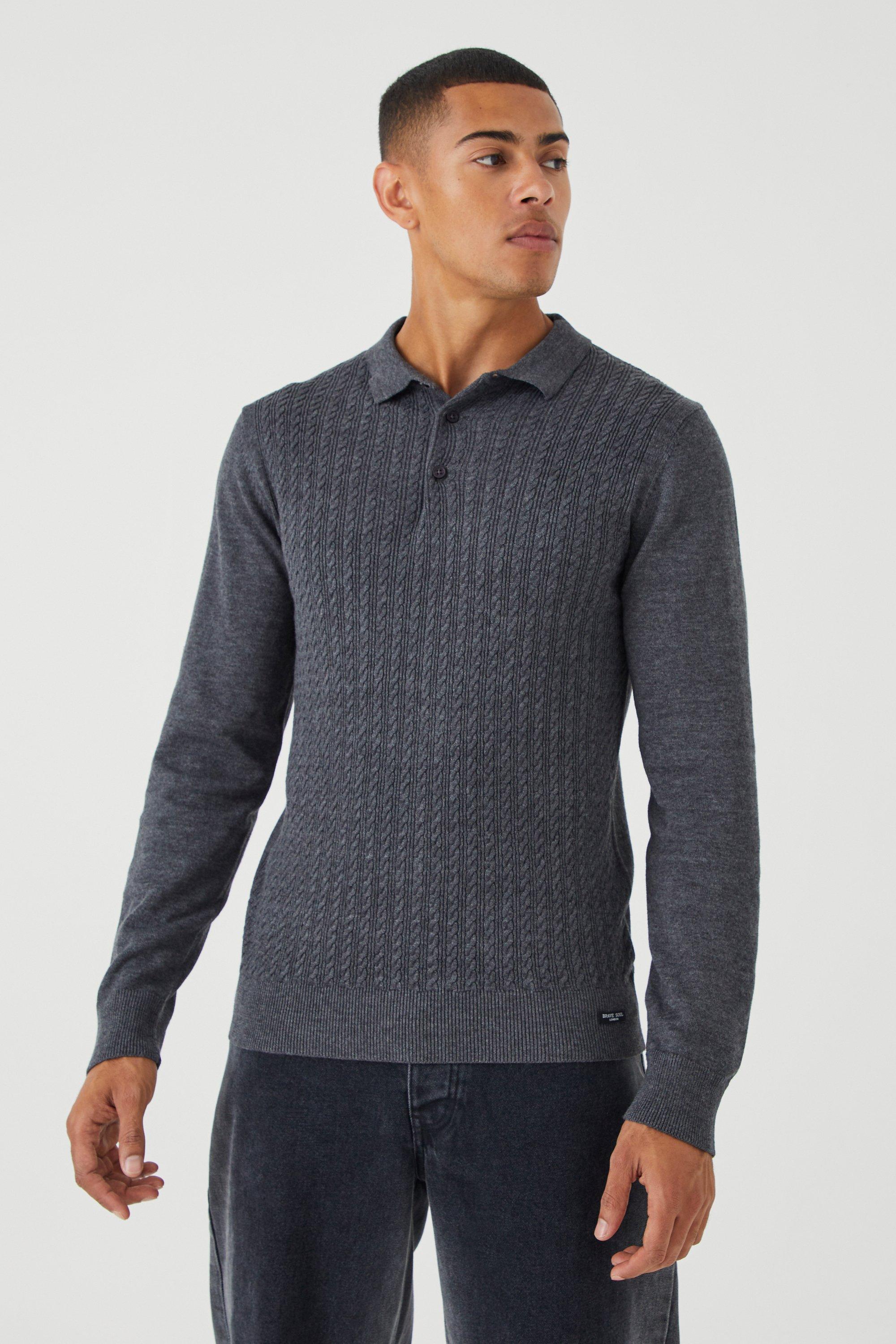 Bigdude Long Sleeve Polo Shirt Charcoal Marl