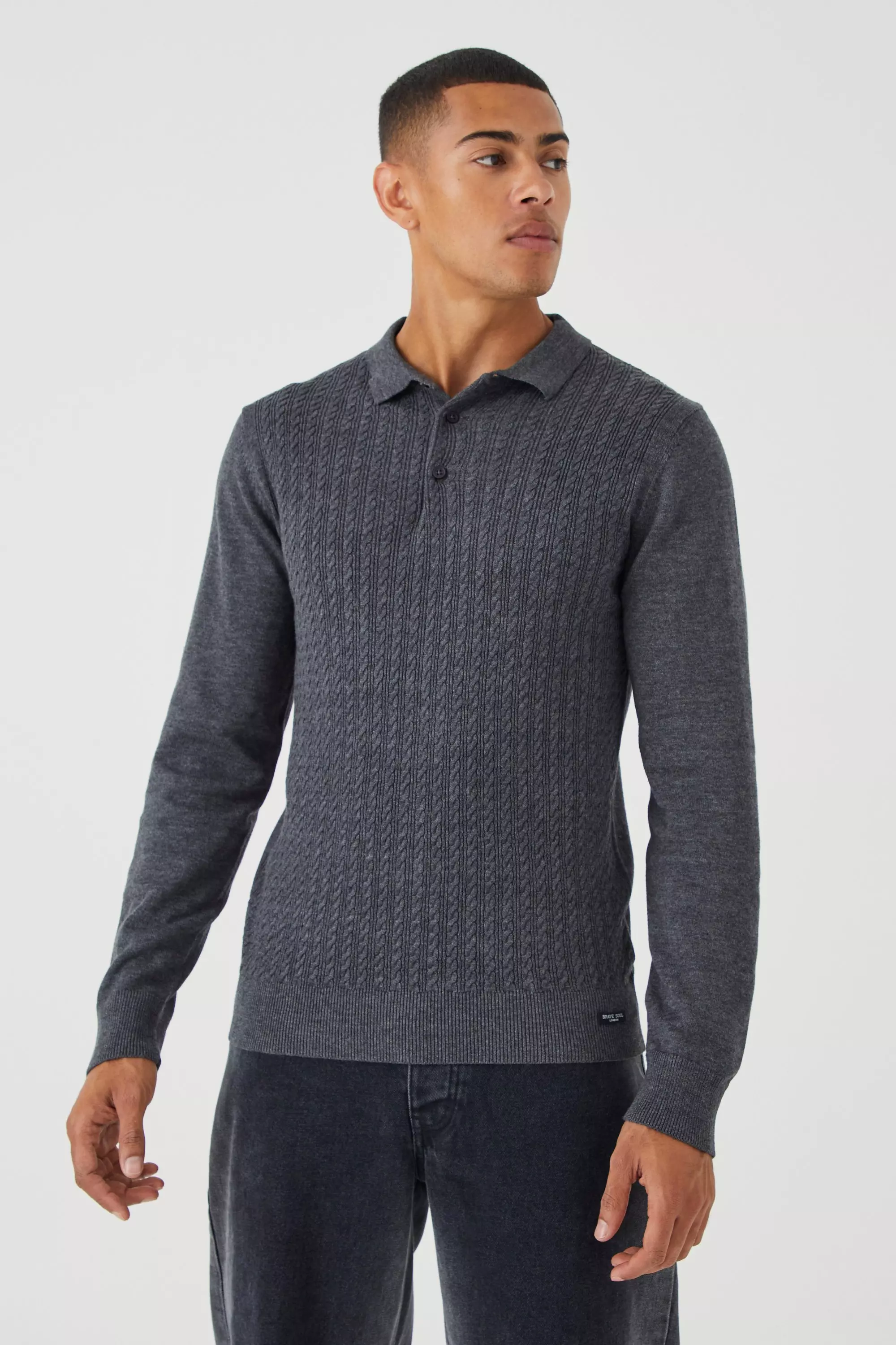 Long sleeve knitted polo shirt mens best sale