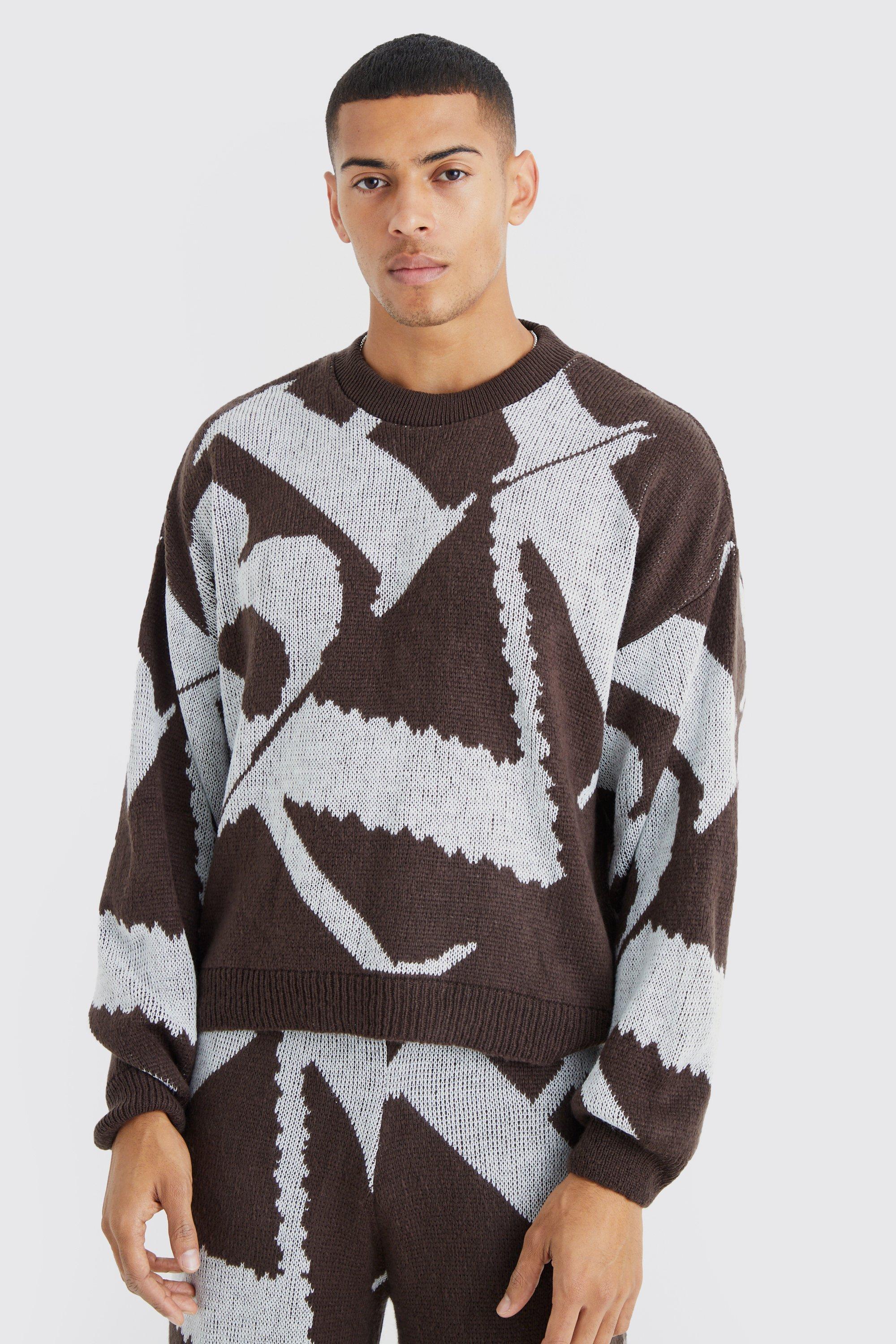 Boxy Brushed Jacquard Knitted Sweater