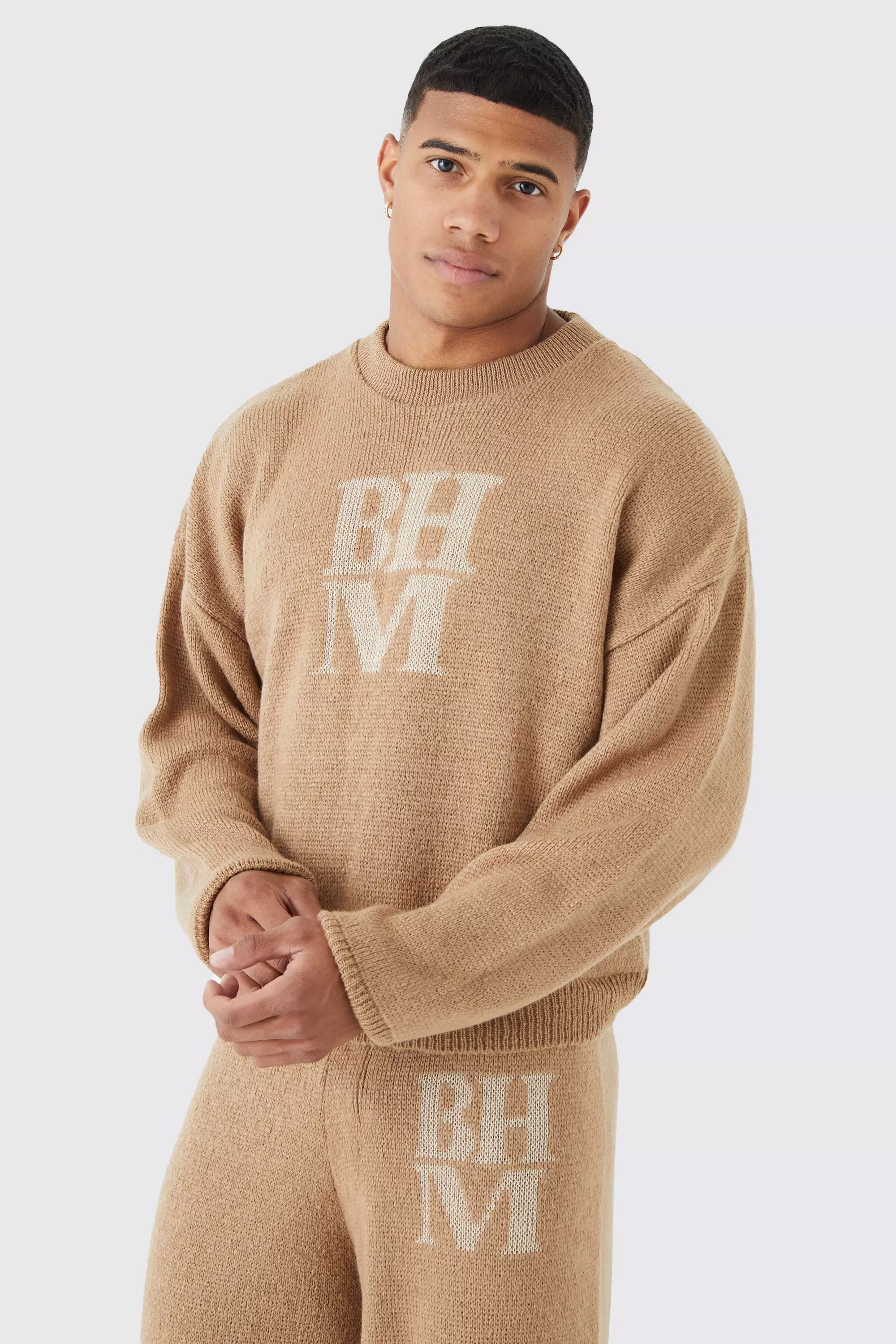 Taupe Beige Boxy Brushed Bhm Knitted Sweater