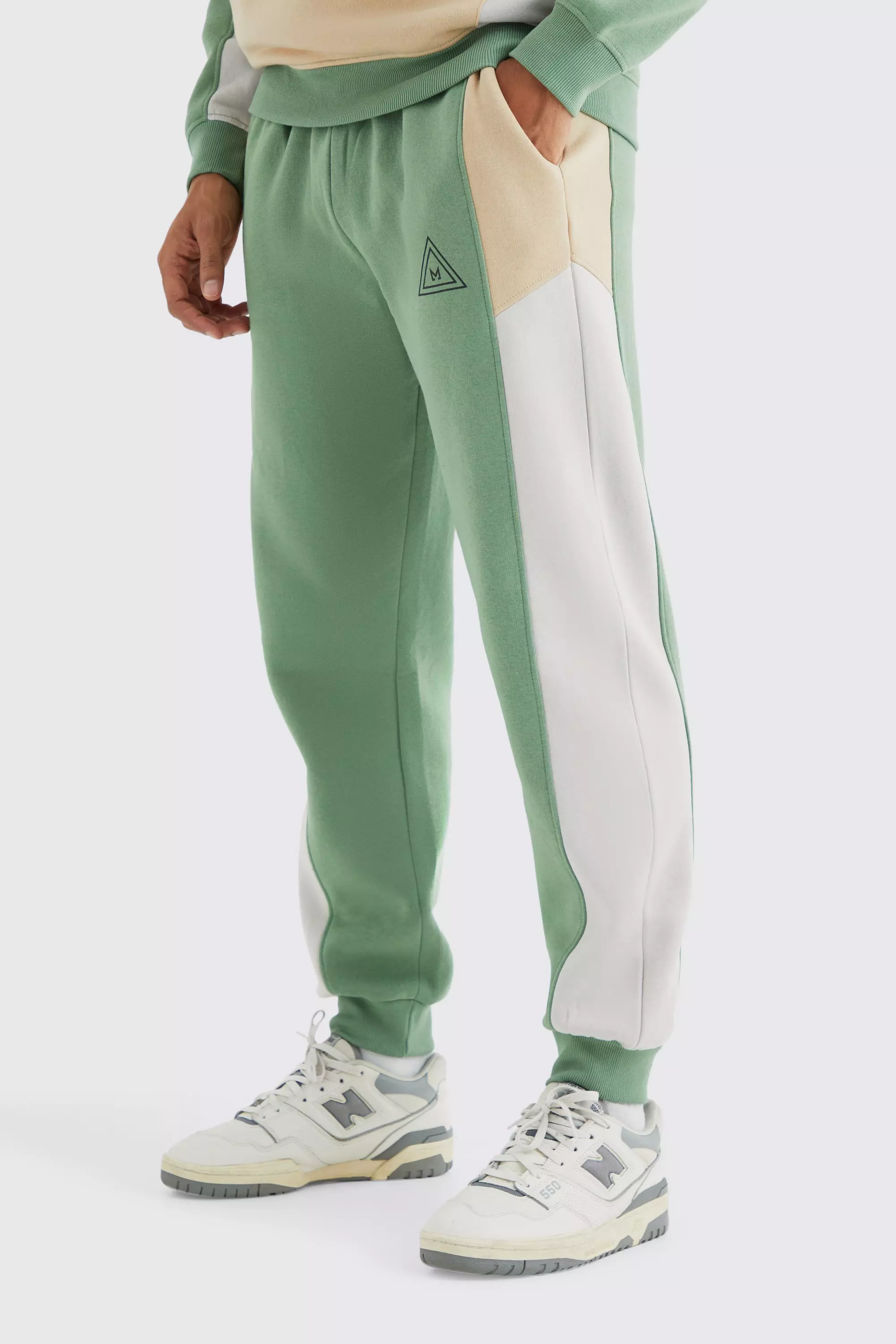 Colour Block Branded Sweatpants Sage