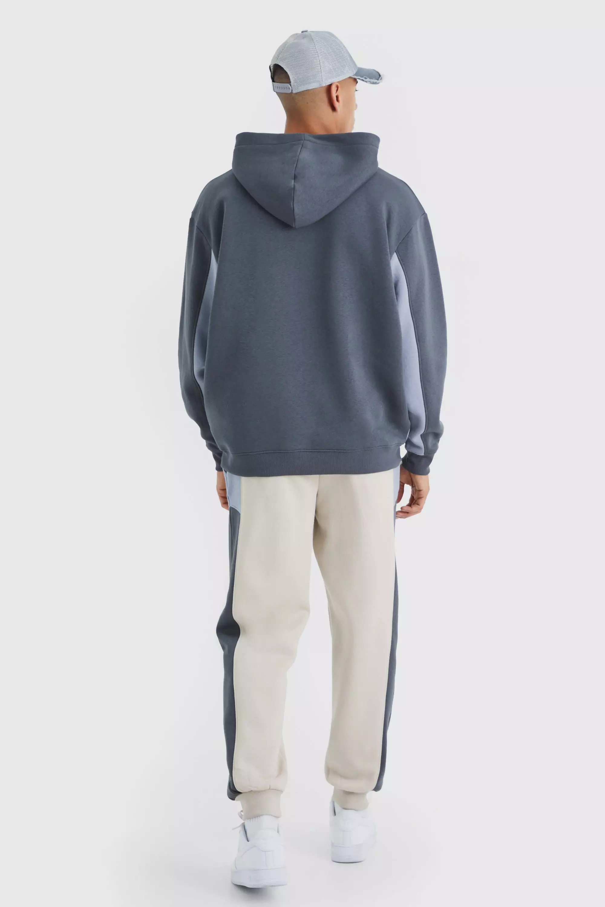 Charcoal Oversized Branded Colour Block Hooded Tracksuit alternative image