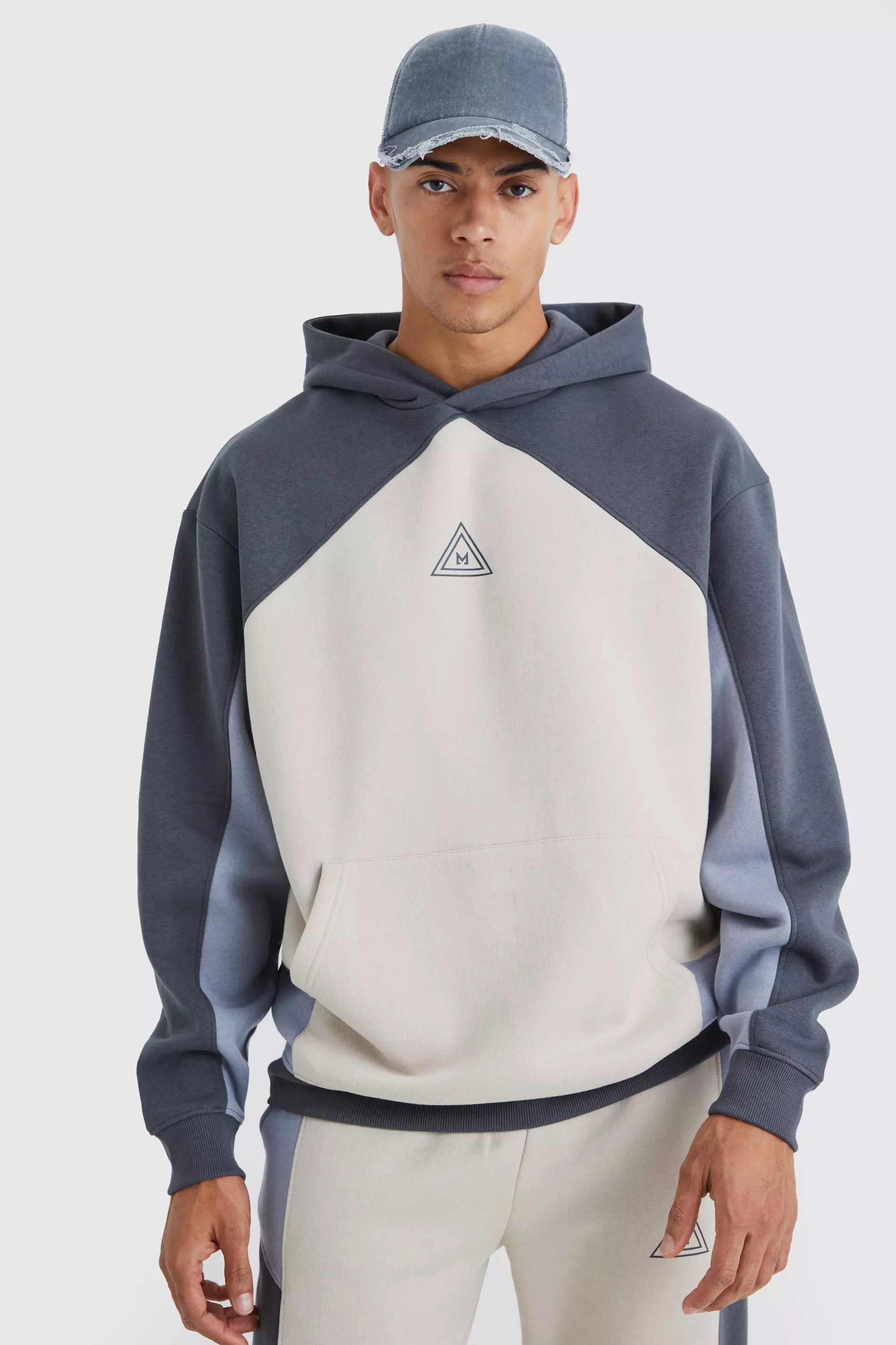 Charcoal Oversized Branded Colour Block Hooded Tracksuit alternative image