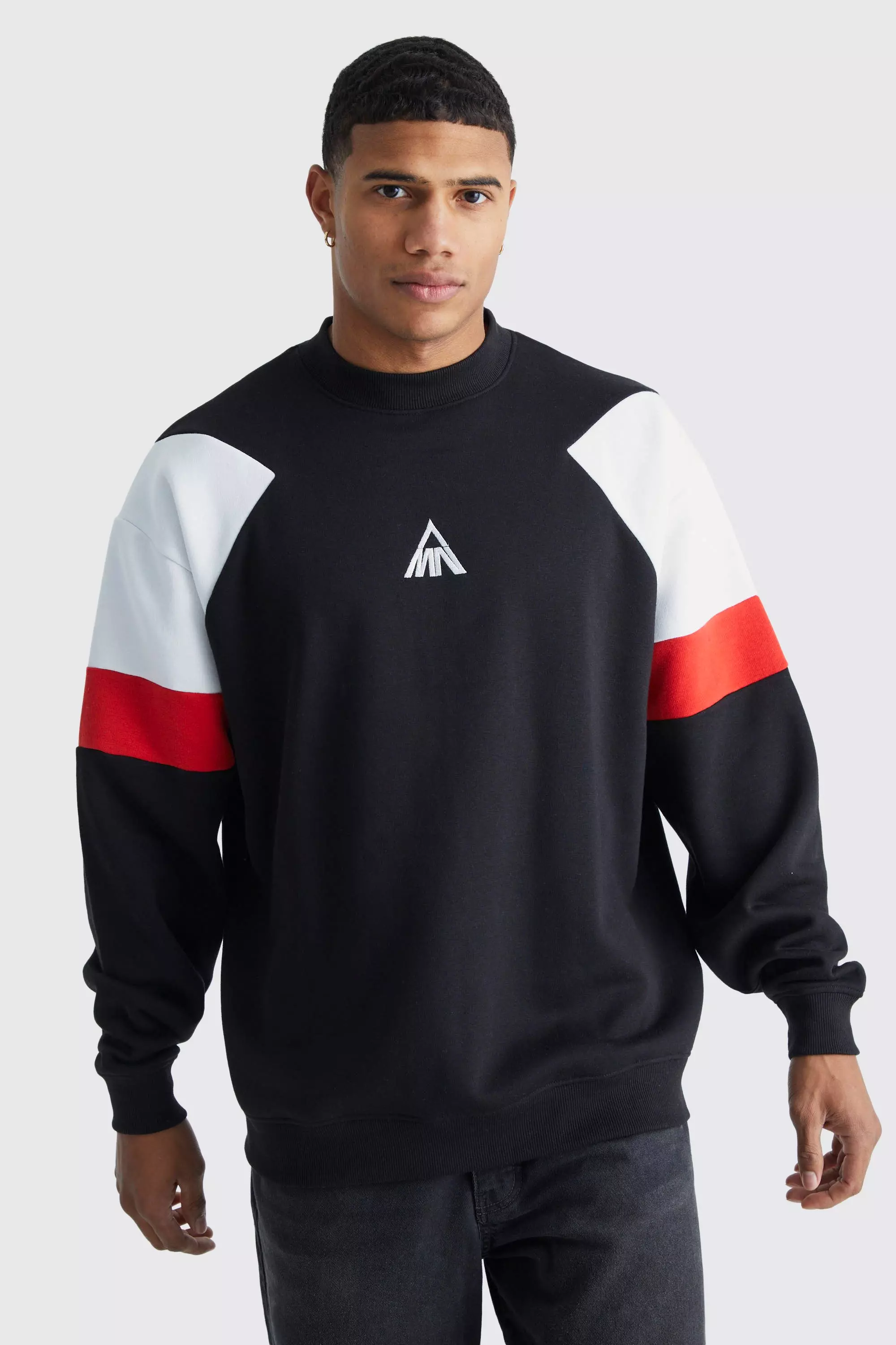 Oversized Extended Neck Branded Colour Block Sweatshirt Red