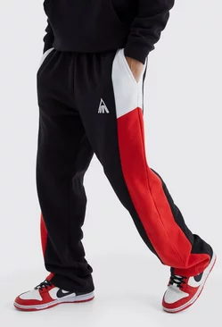 Relaxed Colour Block Branded Sweatpants Red