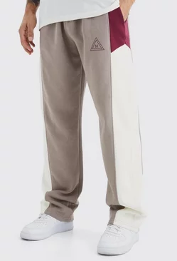 Relaxed Colour Block Branded Sweatpants Burgundy