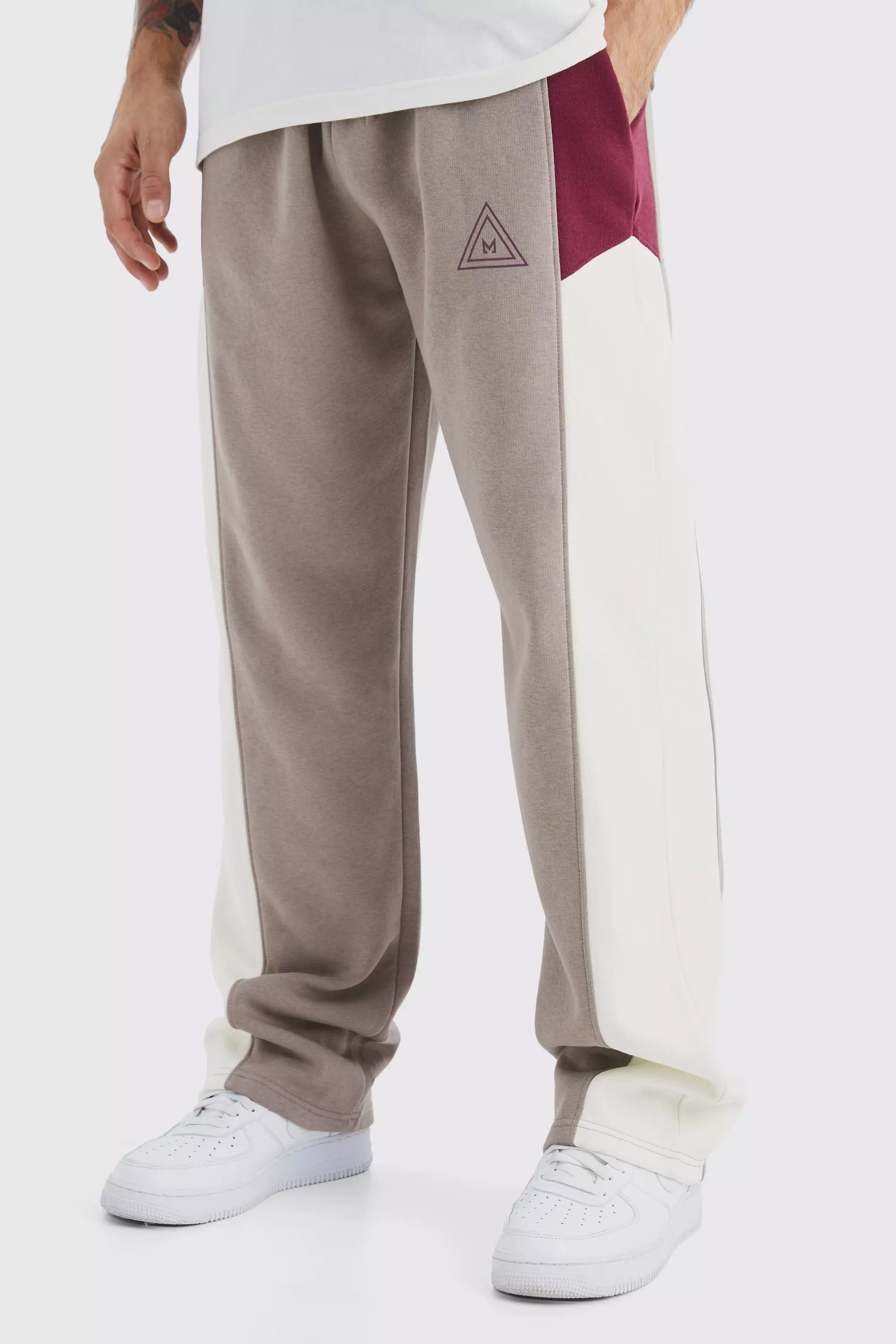 Relaxed Colour Block Branded Sweatpants Burgundy