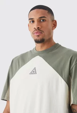 Khaki Tall Oversized Branded Colour Block T-shirt
