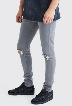 Tall Super Skinny Stretch Ripped Knee Jeans Mid grey