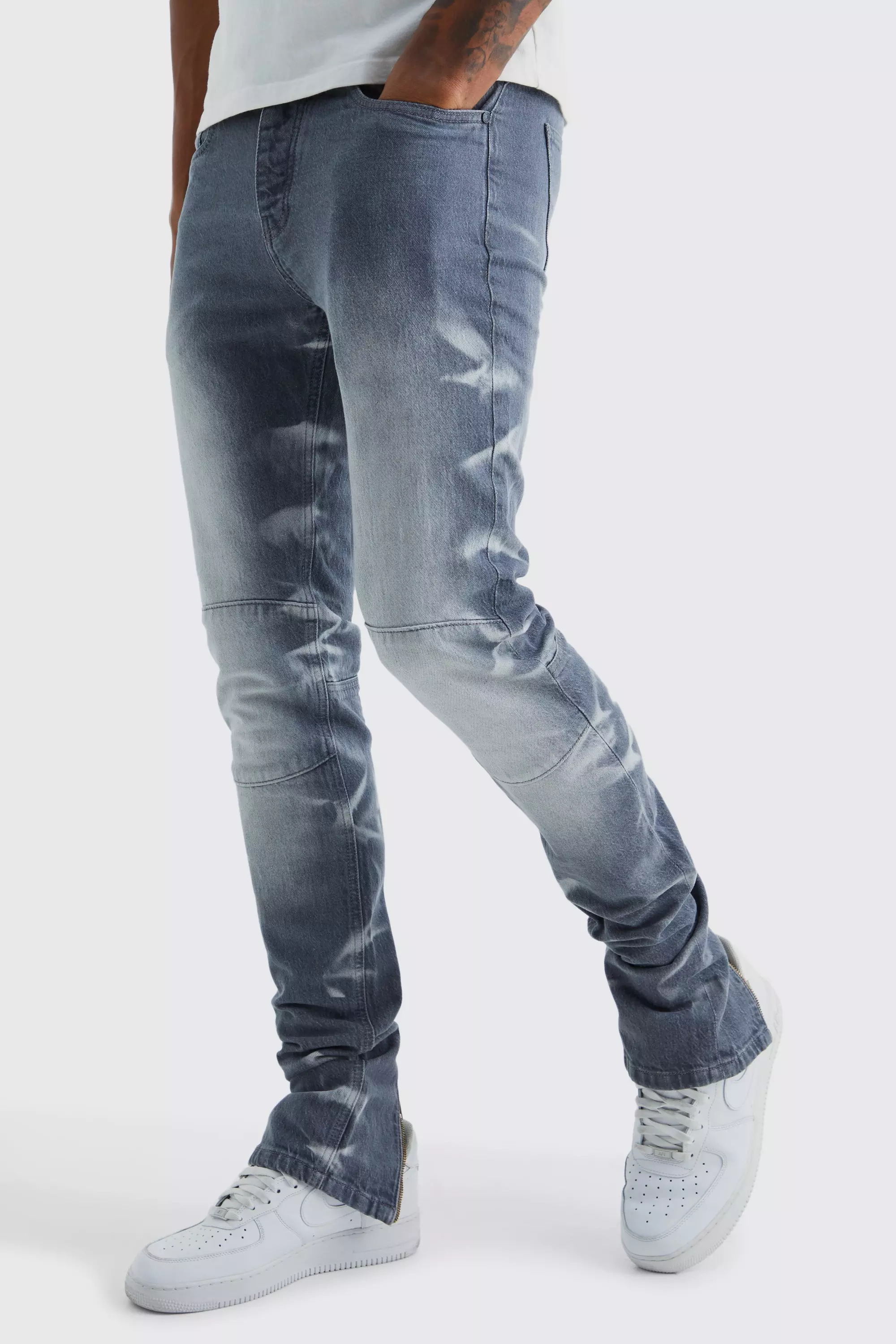 Mid grey Tall Skinny Stretch Stacked Zip Hem Jeans alternative image