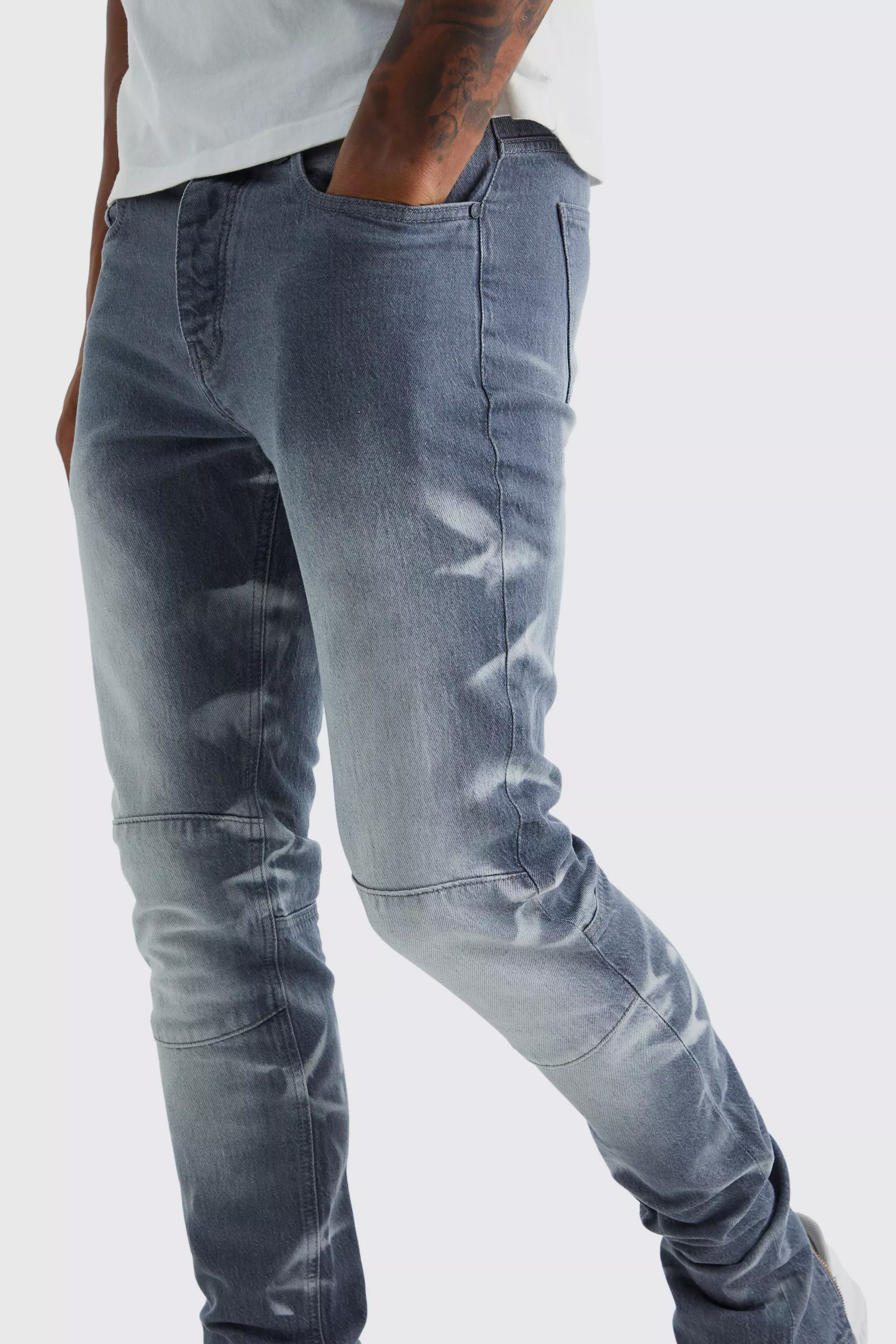 Mid grey Tall Skinny Stretch Stacked Zip Hem Jeans alternative image