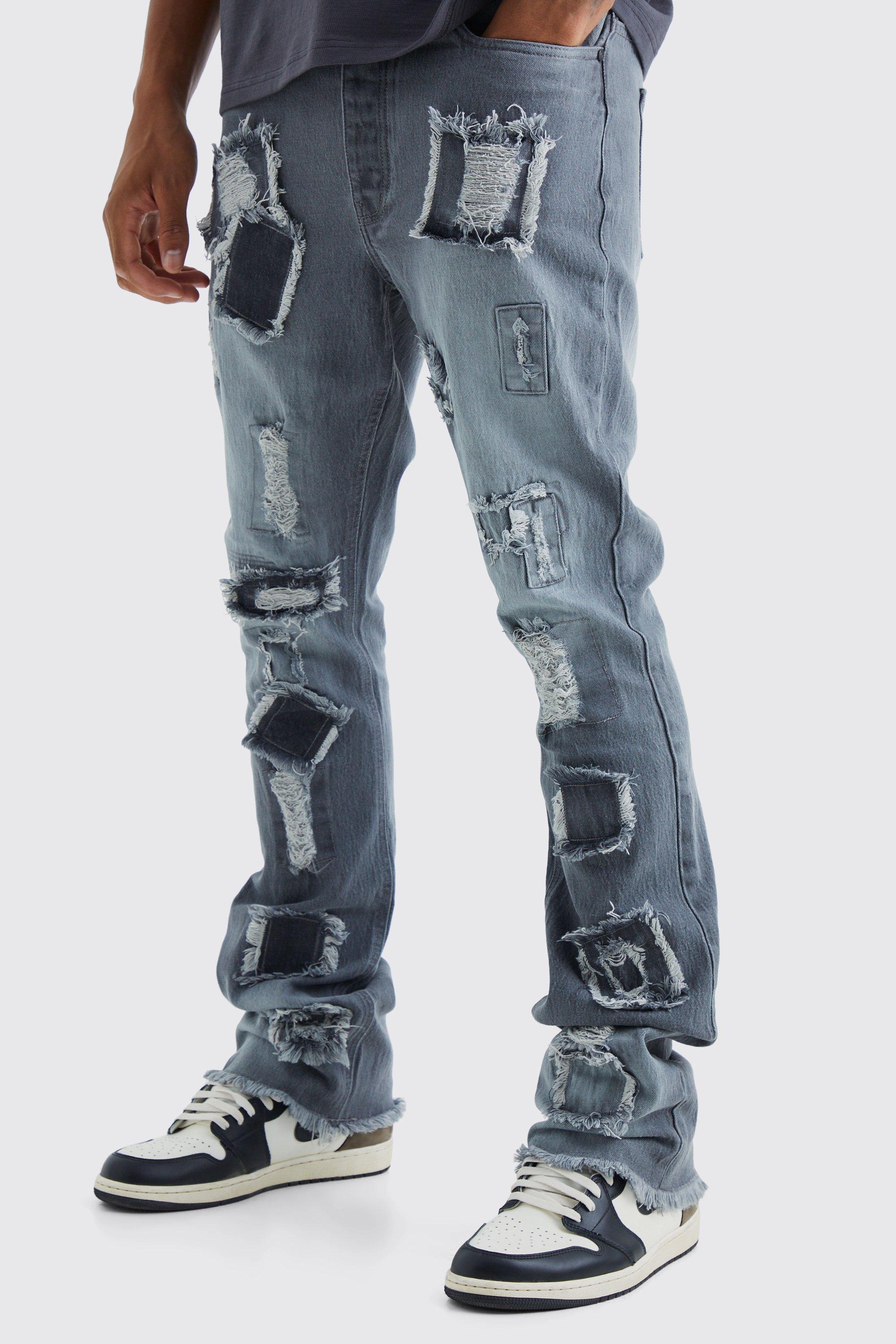 boohooMAN Straight Leg Denim Patchwork Jeans - Size 30R