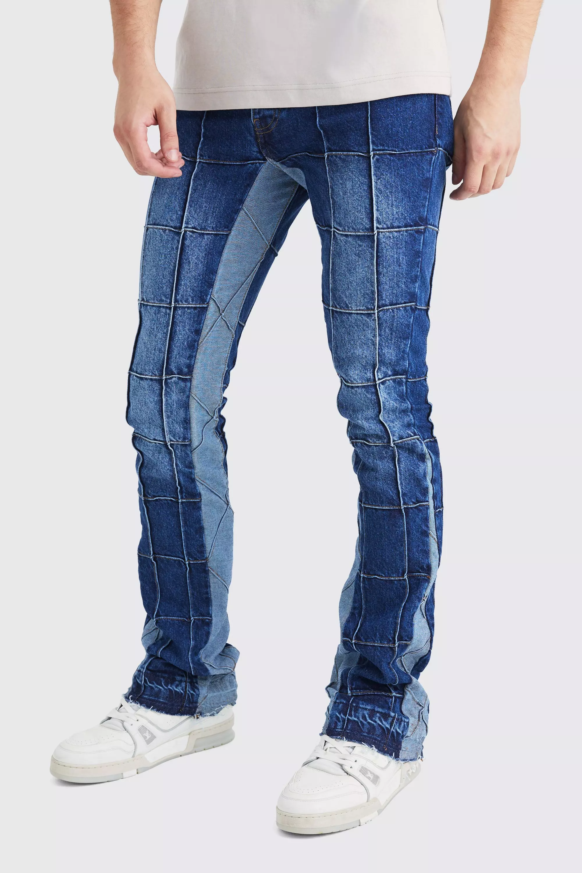Blue Tall Slim Rigid Flare Panelled Gusset Jean
