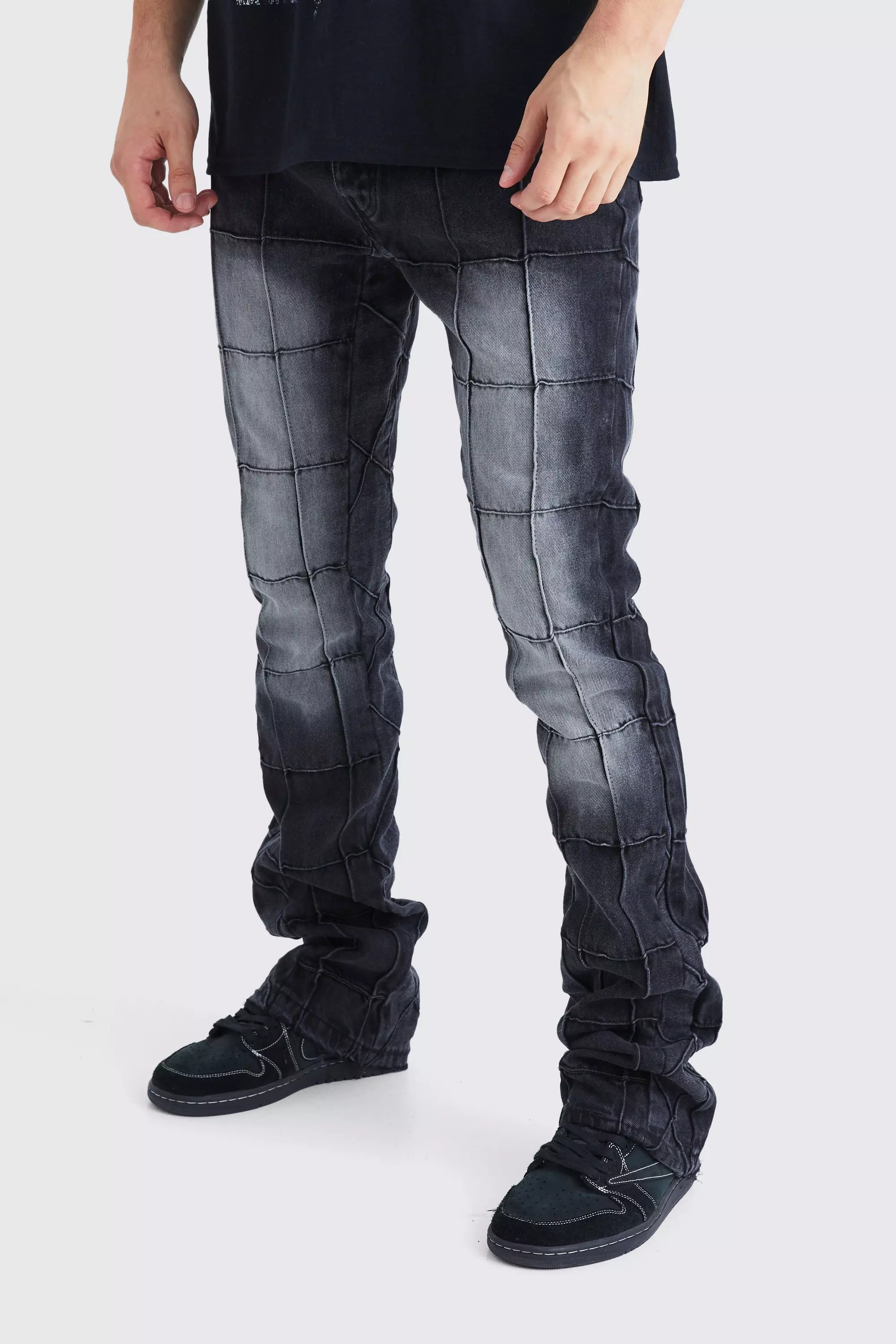 Tall Slim Rigid Flare Panelled Gusset Jean Washed black