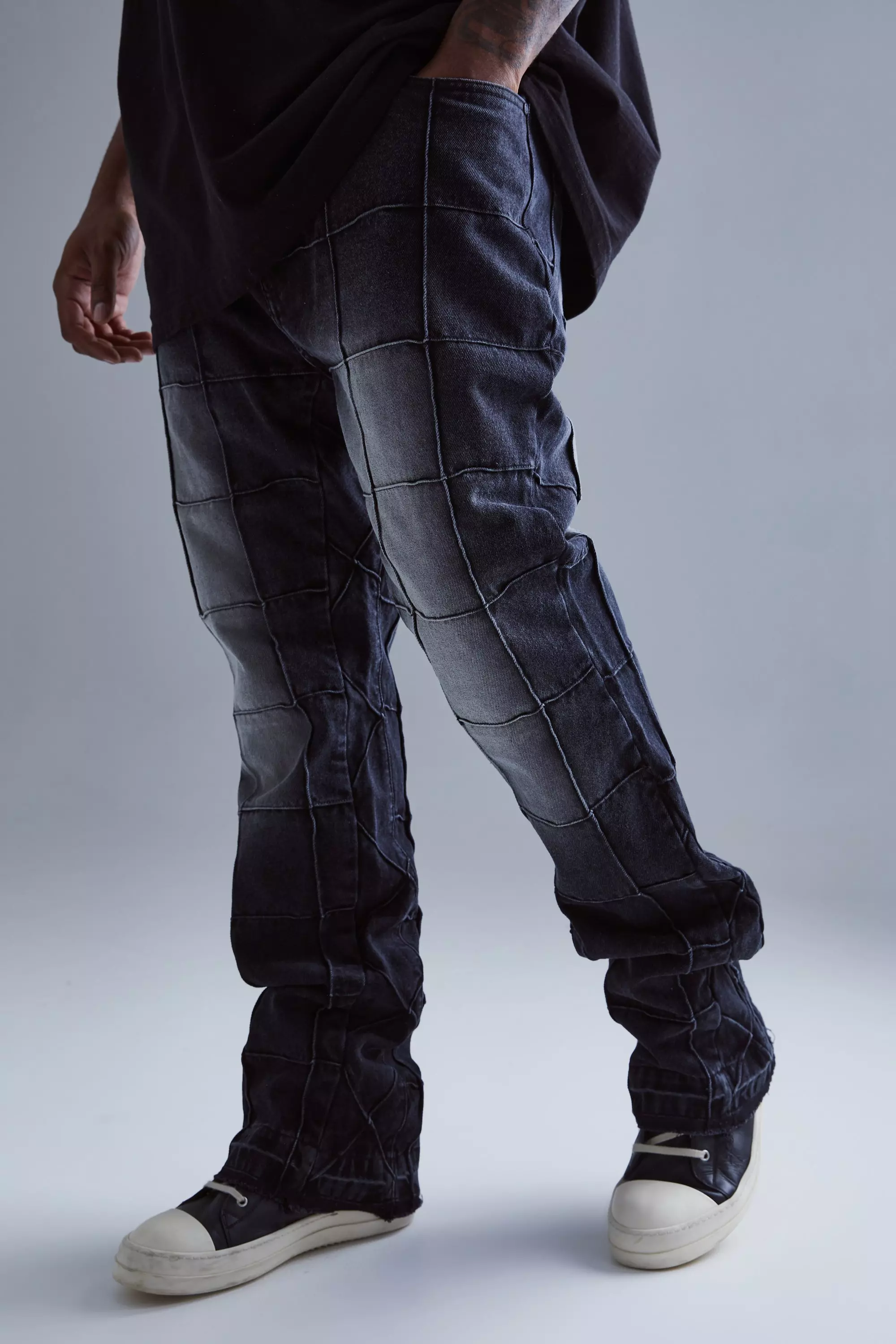Black Plus Slim Rigid Flare Panelled Gusset Jean