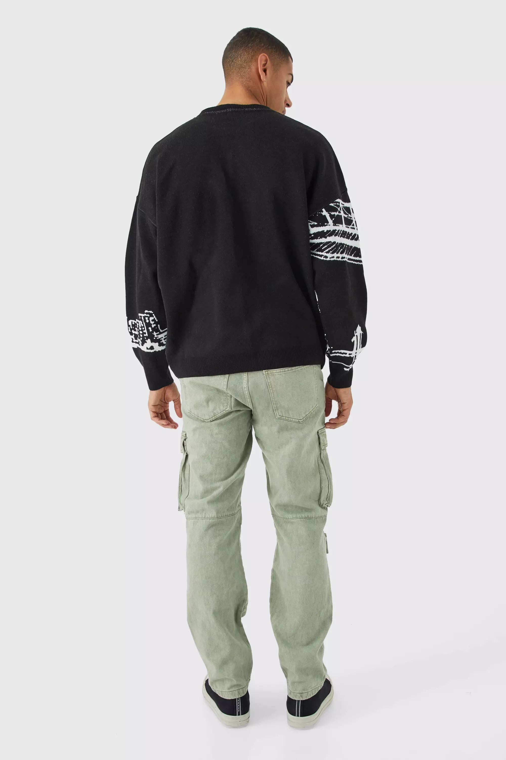 Black Oversized Drop Shoulder Lijntekening Trui alternatieve afbeelding