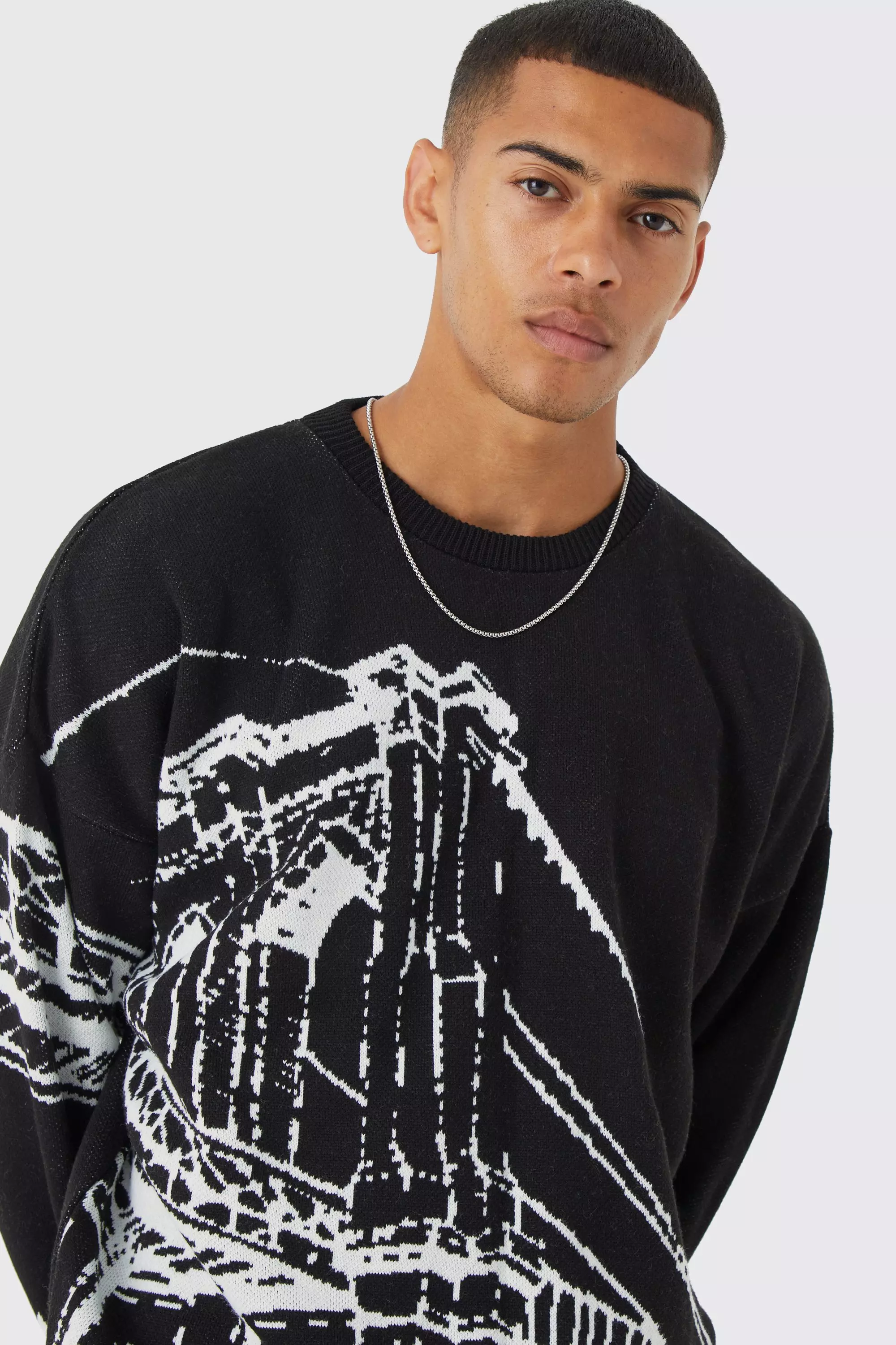 Black Oversized Drop Shoulder Lijntekening Trui alternatieve afbeelding