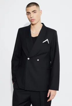 Black Slim Fit Blazer With Embellished Buttons