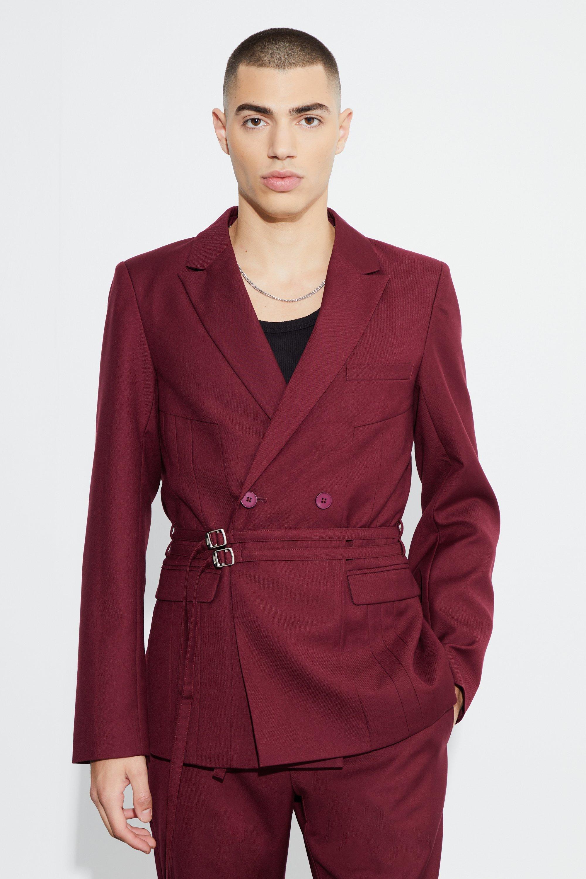 Zweireihiger Slim-Fit Blazer mit Naht-Detail, Wine