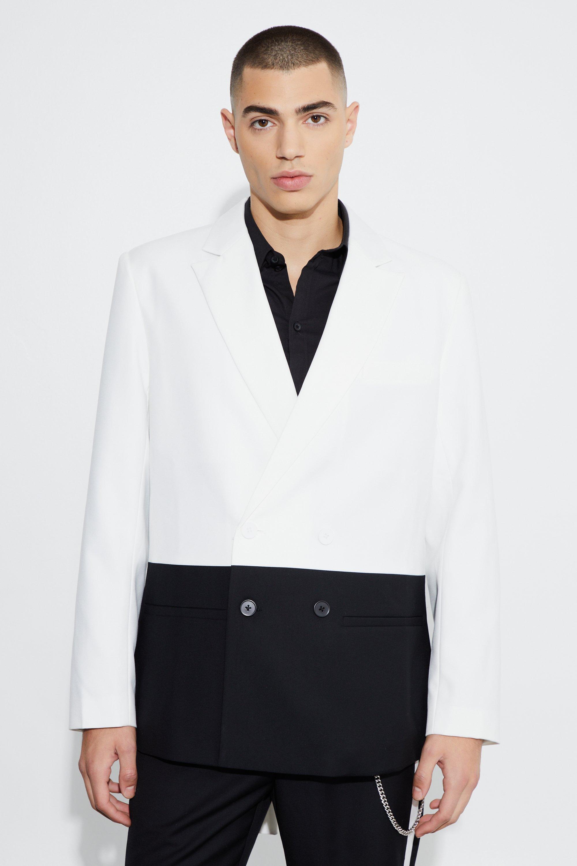 Black Baggy Color Block Blazer Met Dubbele Knopen