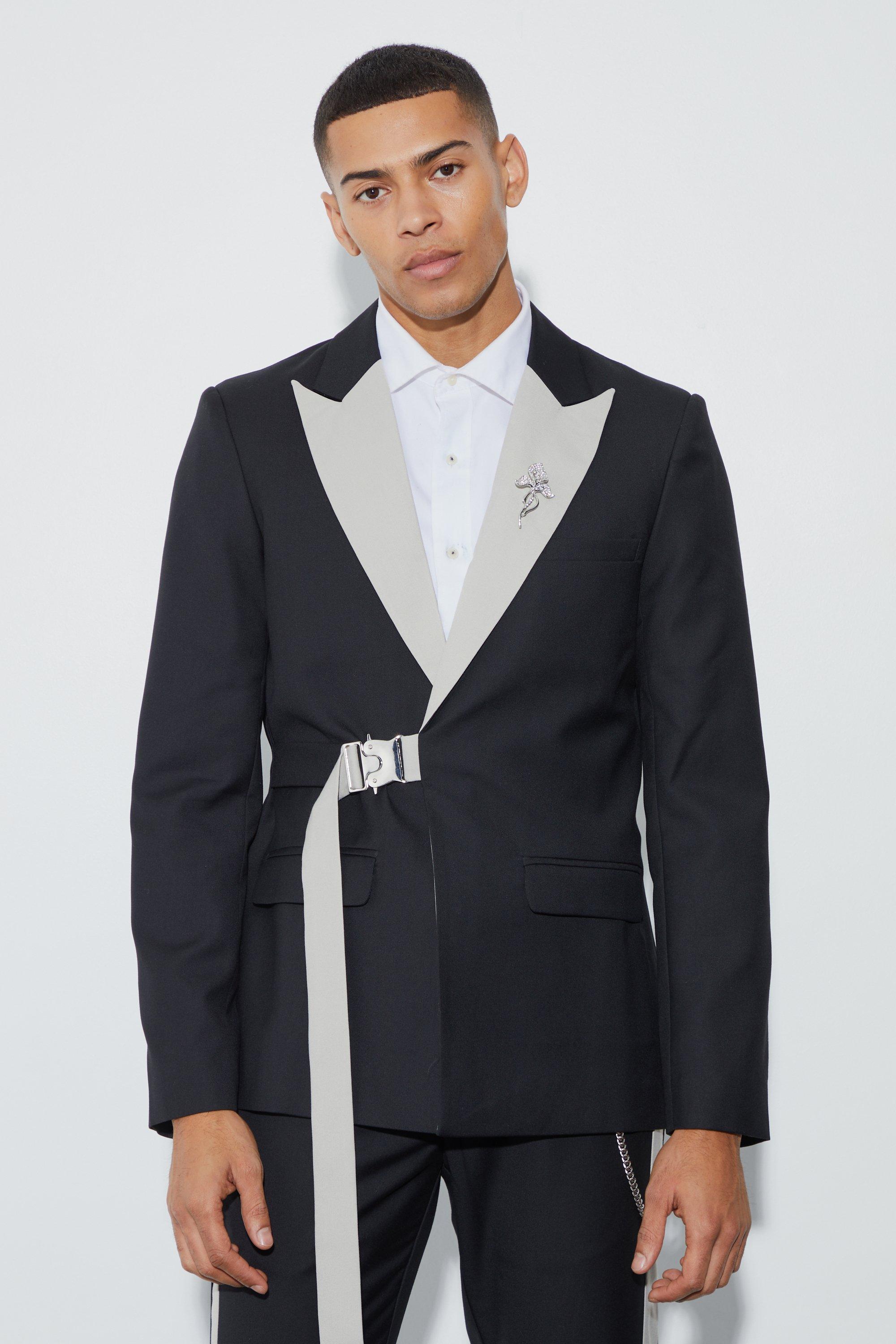 Black Slim Fit Color Block Wikkel Blazer