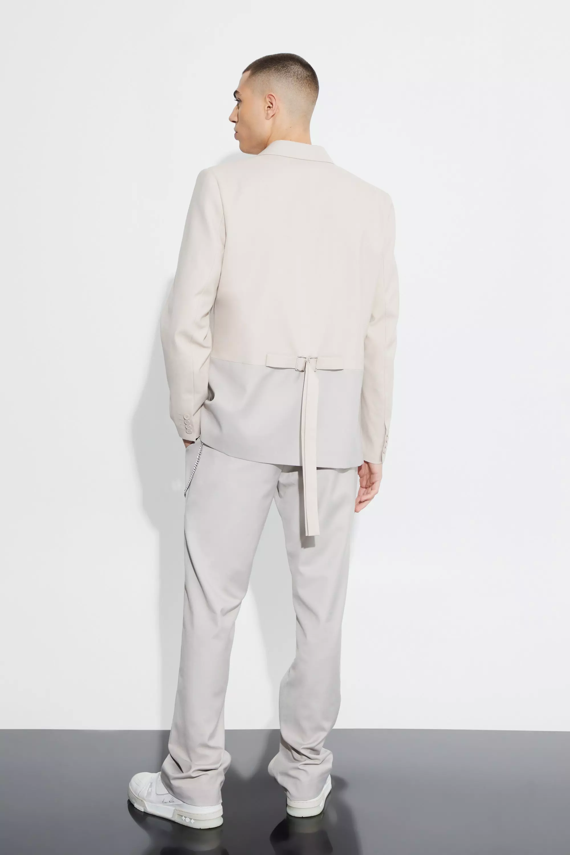Ecru Relaxed Fit Double Breasted Colour Block Blazer alternative image