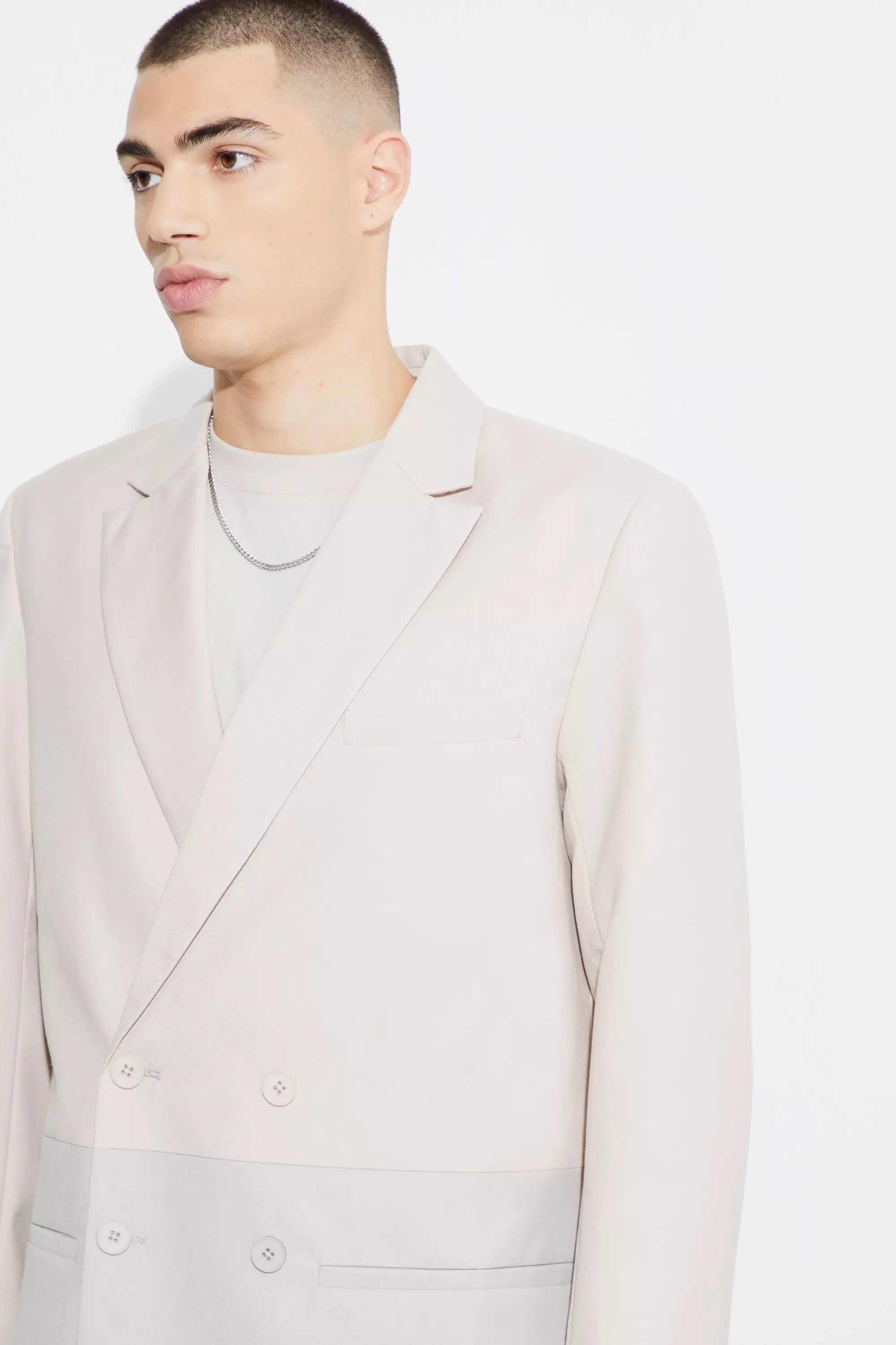 Ecru Relaxed Fit Double Breasted Colour Block Blazer alternative image