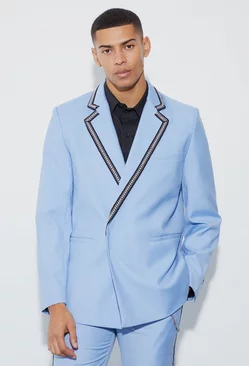 Relaxed Fit Double Breasted Stud Blazer Light blue