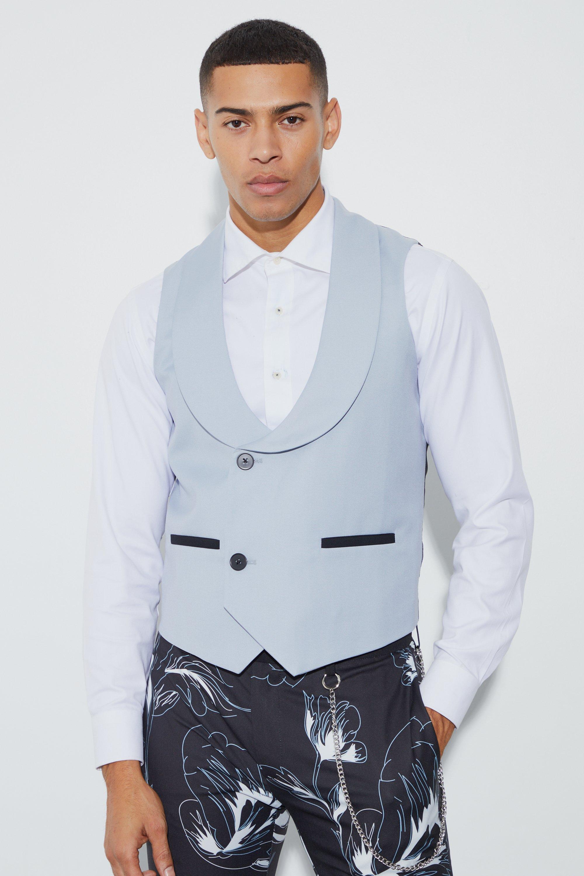 Grey Skinny Fit Cross Front Waistcoat