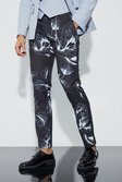 Black Skinny Fit Floral Print Suit Pants