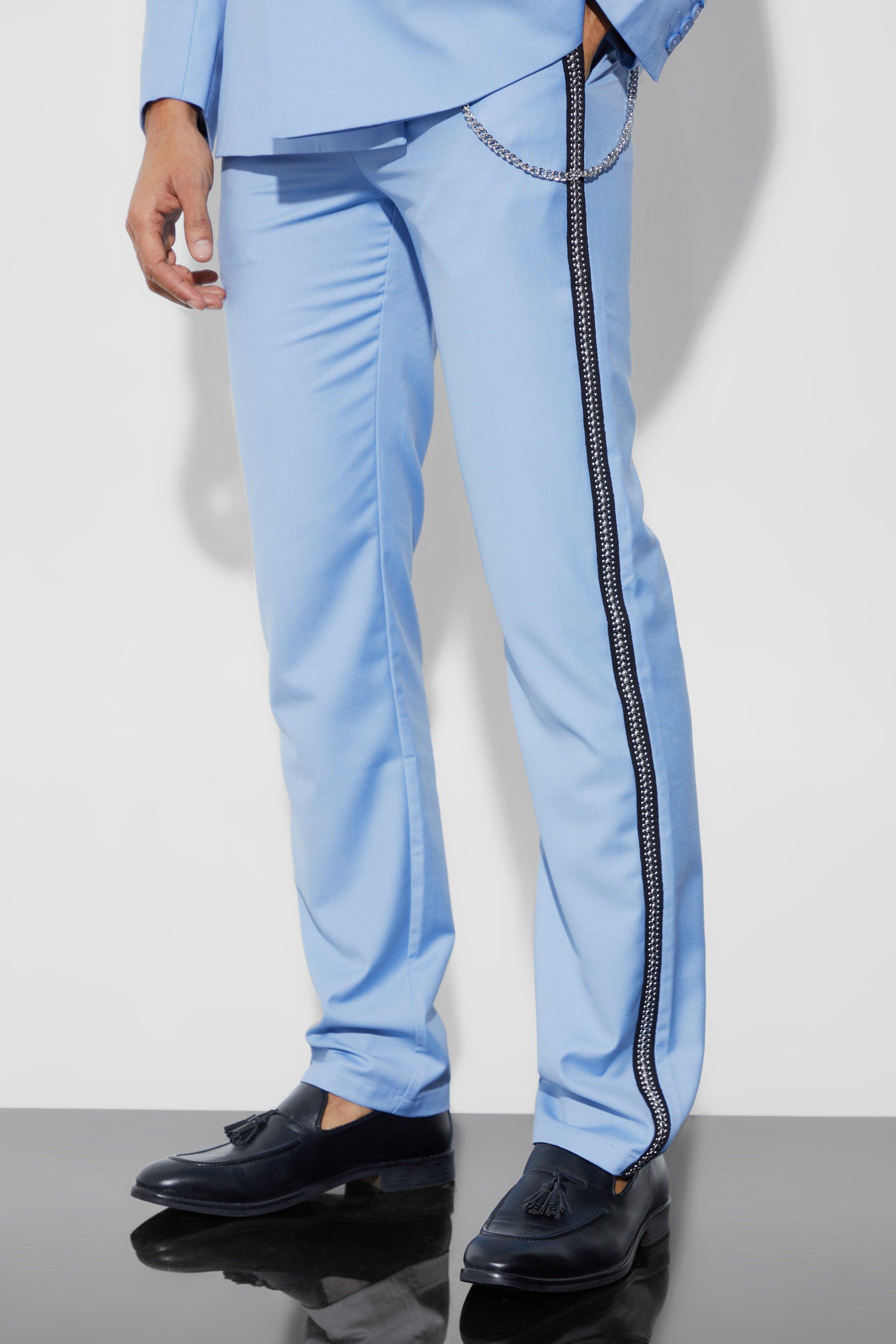 Light blue Relaxed Fit Stud Detail Pants With Chain