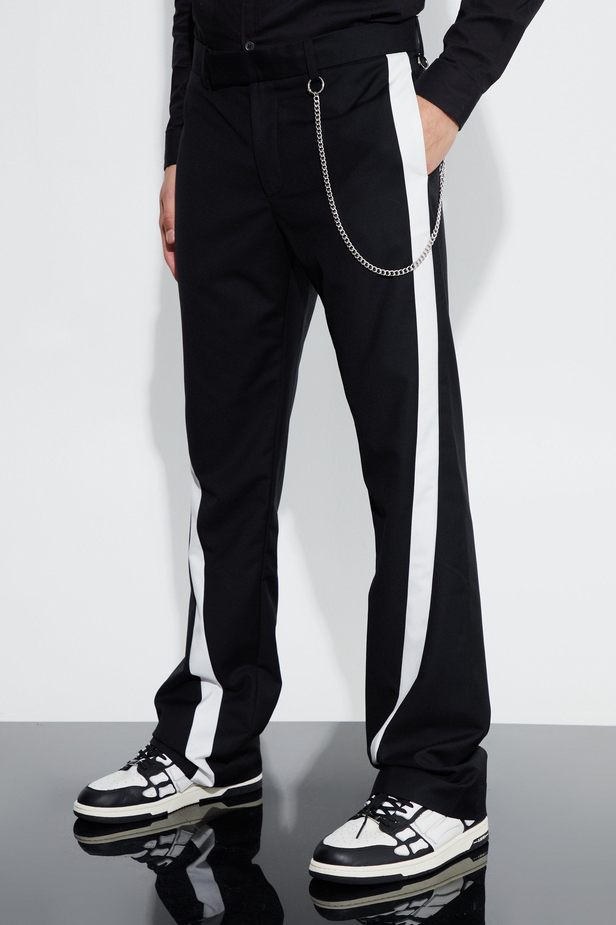 Black Flared Slim Fit Color Block Broek Met Paneel