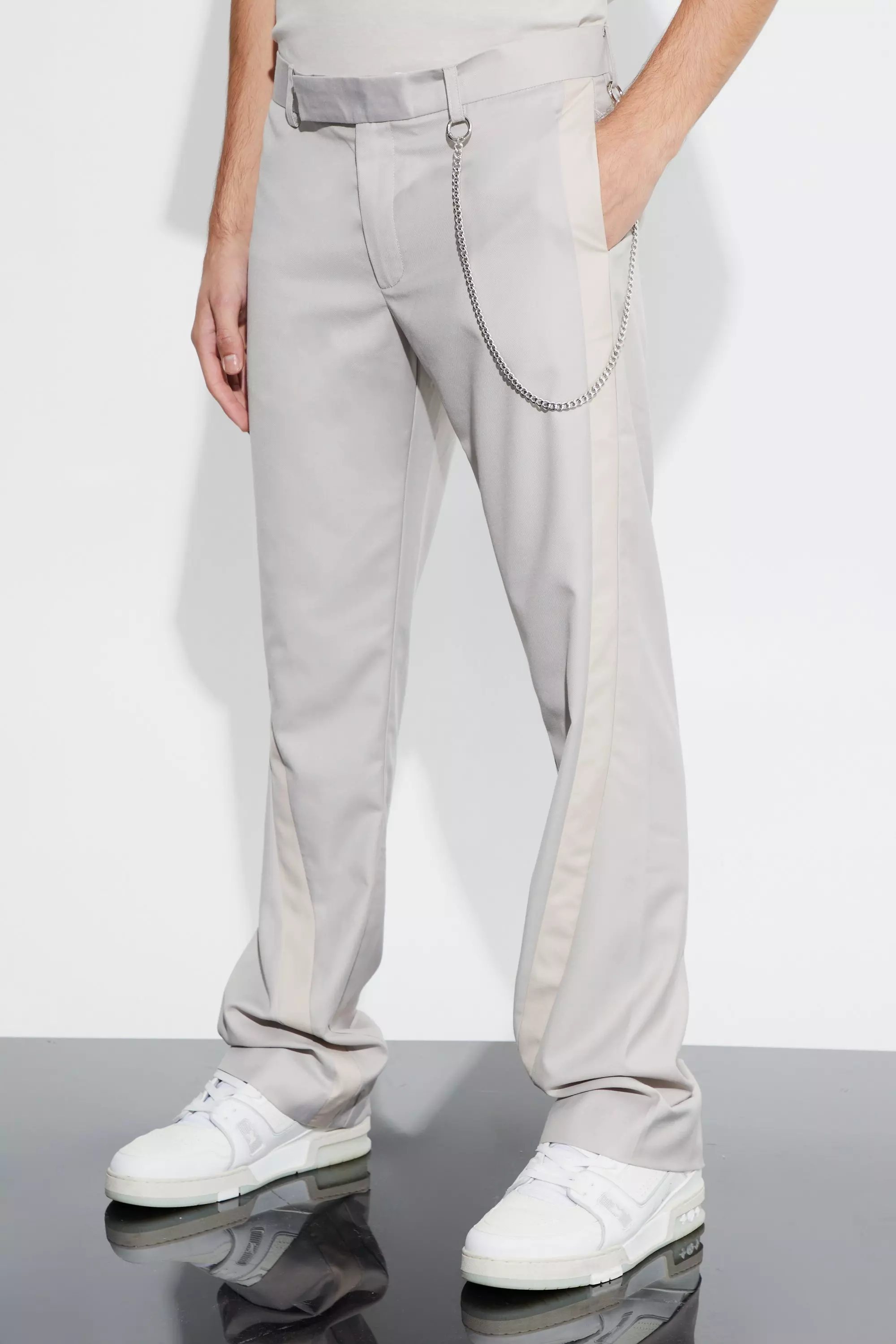 Slim Fit Flare Colour Block Panel Pants Ecru