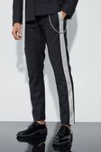 Black Slim Fit Colour Block Trouser With Chain