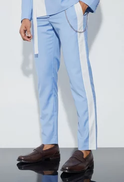 Slim Fit Colour Block Pants With Chain Light blue