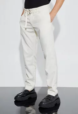 Relaxed Fit Pants With Double Belt Detail Stone