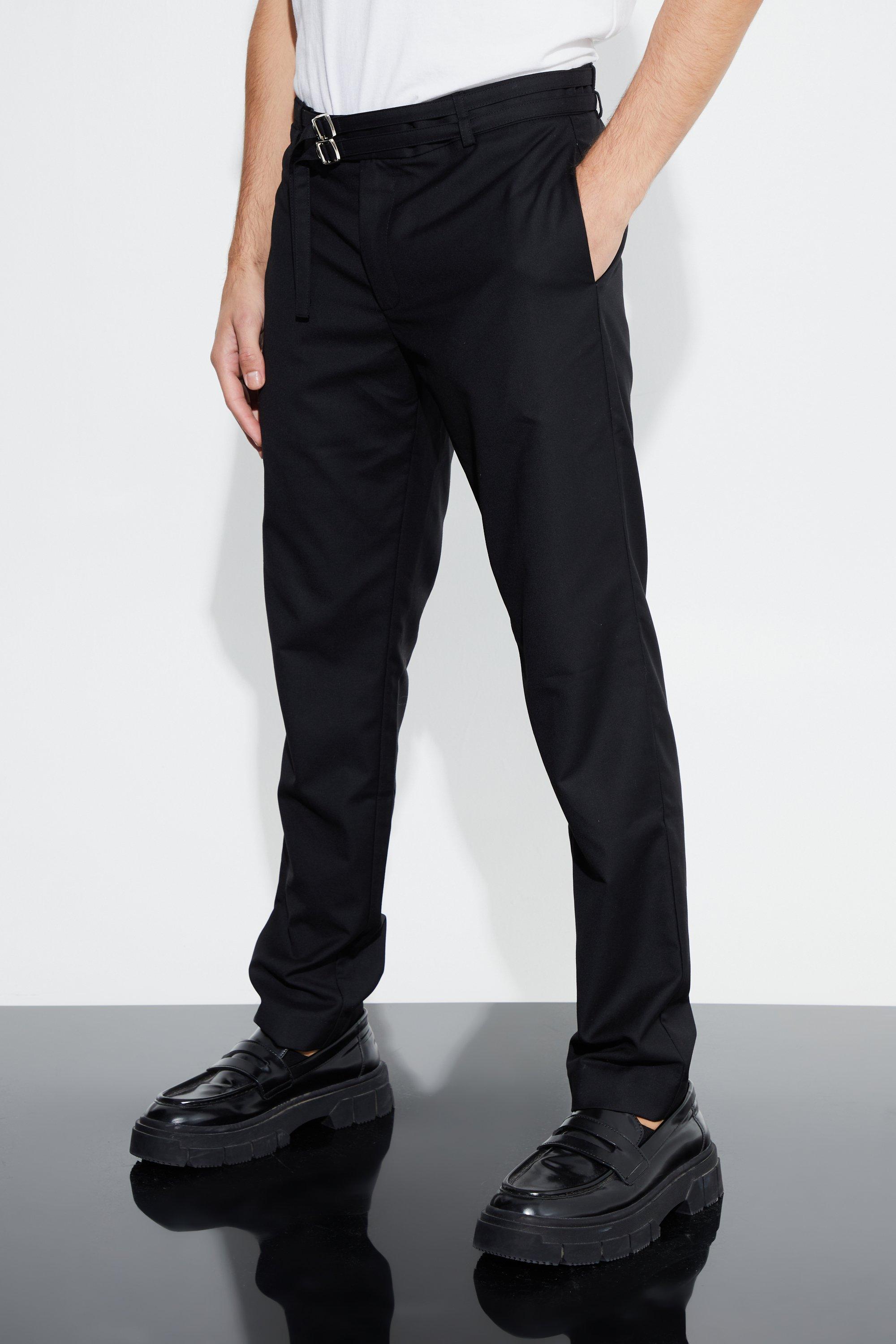 Black Baggy Broek Met Dubbele Riem