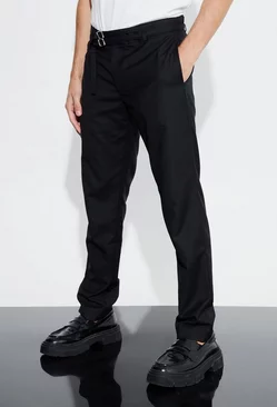 Black Relaxed Fit Pants With Double Belt Detail