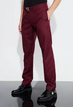 Relaxed Fit Pants With Double Belt Detail Wine
