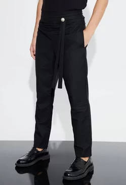 Black Relaxed Fit Pants With Cummerbund Wrap Belt