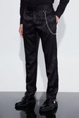Black Slim Fit Satin Baroque Trouser With Chain