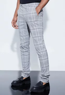 Grey Tall Skinny Fit Black Plaid Pants With Pintuck