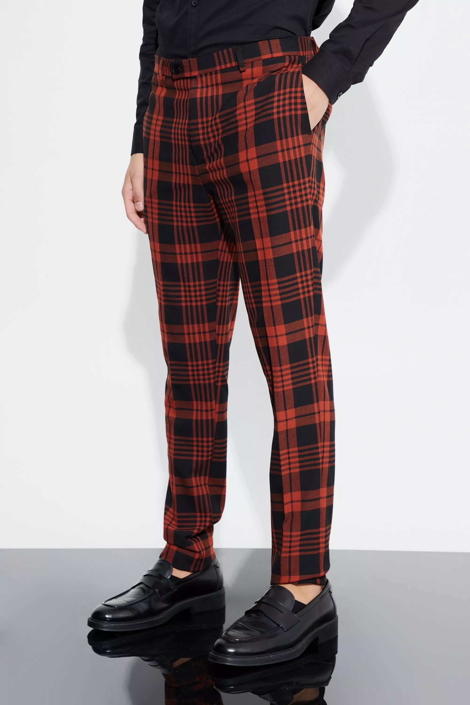 Red Tall Super Skinny Red Plaid Pants