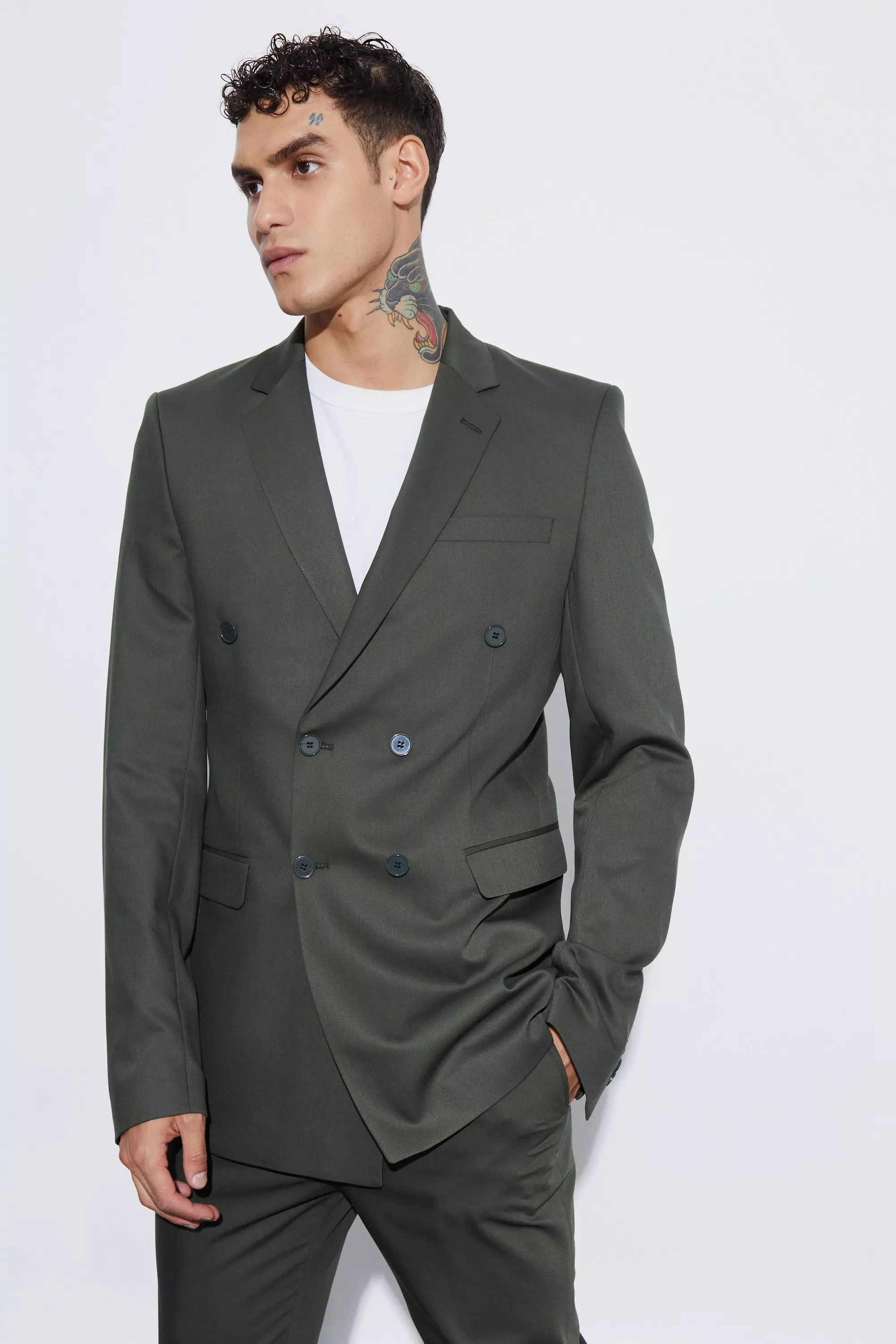 Khaki Tall Super Skinny Double Breasted Blazer alternative image